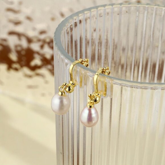 Women's White Gold Pearl Drop Dangle Earrings Elegant Lightweight Casual Jewelry - Picture 6 of 9
